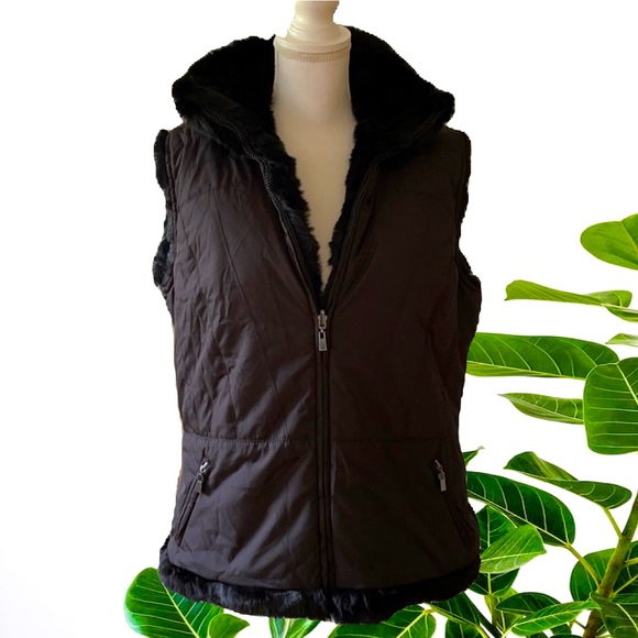 COLDWATER CREEK BLACK FUR LINED VEST IN SIZE XL - Picture 1 of 7